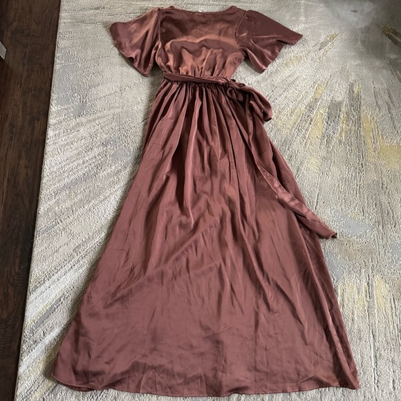 Baltic Born Sicily Satin Maxi wrap Dress Rosy Brown slip dress classy XS new - Picture 12 of 13